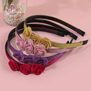Kinder Glitzer Stoff Rosen Haarreif Detailansicht, bunte Blumen Haarbänder Set für den Alltag.