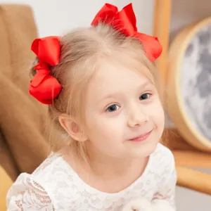 Charmants nœuds de cheveux rouges en gros-grain pour enfants, pinces princesse douces.