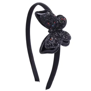 Serre-tête papillon pailleté noir pour filles, cerceau à cheveux brillant, accessoire mignon.