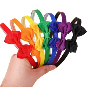 Colorful grosgrain ribbon bow headbands set, sweet hair accessories for girls and women daily use.