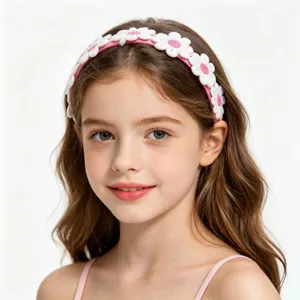 Sweet daisy floral lace headband for cute girls, pink daisy hair band fashion hair accessory.