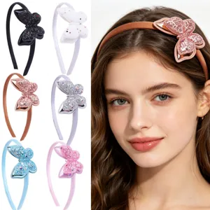 Serre-tête en Tissu Papillon à Paillettes pour Enfants Accessoires de Cheveux Doux et Brillants pour Petites Filles
