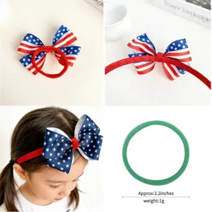 American flag bow headband and hair tie set, children patriotic red white and blue hair accessories.