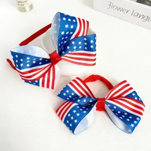 US July 4th patriotic hair accessories set featuring red white and blue star stripe bow headband.