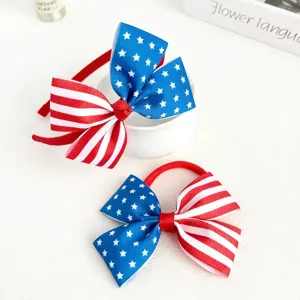 Kids American flag hair accessories set, red white and blue star stripe headband and hair tie.