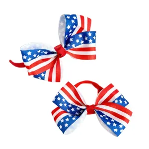 American flag hair bows set, patriotic red white blue stars stripes hair accessories.