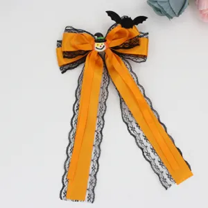 Halloween Nœud Pinces à Cheveux Fait Main Polyester Enfants Pince Crocodile Épingles à Cheveux Festival Fête Accessori de Cheveux pour Enfants Filles