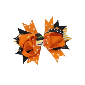 Pince à cheveux nœud Halloween pour filles, ruban gros-grain à pois orange et noir accessoires.