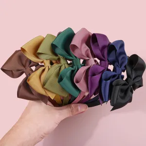 Children solid color grosgrain large bow headband cute sweet hair accessories for girls