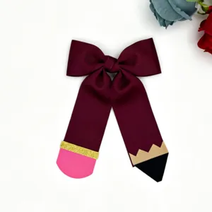 Large grosgrain ribbon pencil bow hair clip for school girls cute back to school hair accessory