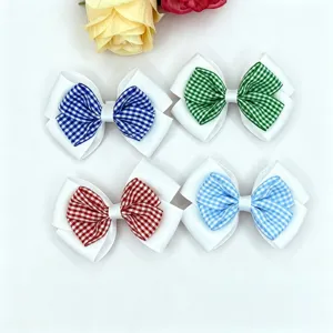 Kids Grosgrain Ribbon Plaid Bowknot Hair Clips Girls Alligator Clips Handmade Hairpins Boutique Hair Accessories Daily Wear