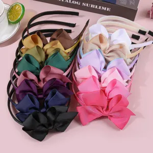 Children cute grosgrain ribbon bow headband multi-color hair hoop fashion set for girls