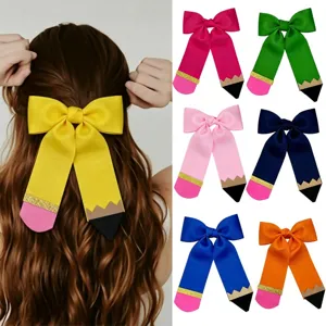Large Pencil Shaped Grosgrain Ribbon Bow Hair Clip For Girls Back To School Sweet Ribbon Alligator Clip Hair Accessory