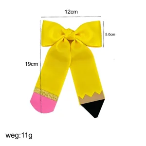 Large yellow pencil grosgrain ribbon hair bow cute back to school hair clip for girls