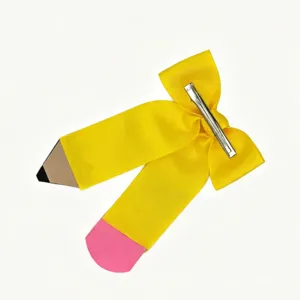 Large yellow pencil grosgrain ribbon hair bow clip cute school student hair accessory