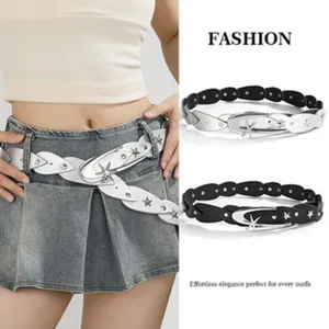 Y2K ceinture femme en cuir PU étoile feuille métal mode accessoire détails vitrine