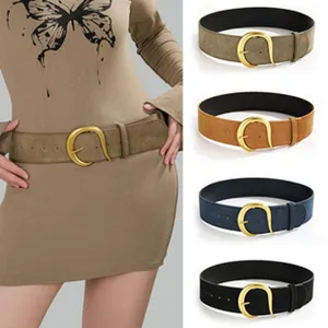 Ceinture large en cuir PU pour femme avec boucle métallique rétro style Y2K accessoire mode