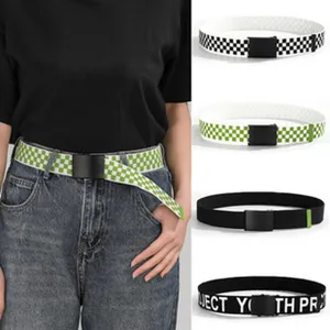 Ceinture tendance à carreaux et imprimé lettres en toile avec boucle métallique