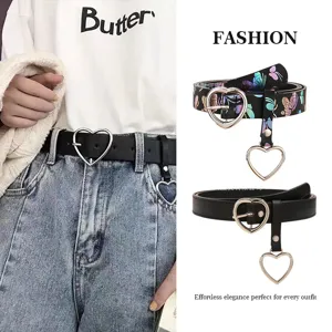 Detail view of the stylish heart pendant waist belt, perfect for chic casual daily outfits.