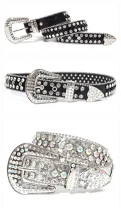 Ceinture en cuir avec strass étincelants boucle cristal punk cowboy taille accessoire