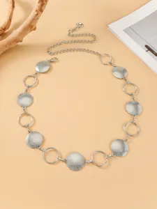 Silver metal disc waist chain belt chic geometric circular links body jewelry dress accessory