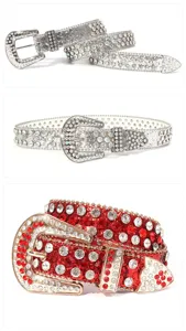 Vue détaillée de la ceinture western en strass étincelante avec boucle en alliage ornée.