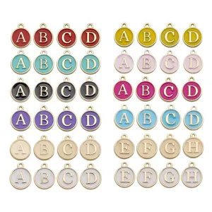 Pendentif rond alphabet émail alliage DIY double face lettre bijoux fabrication accessoires