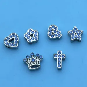 Perles de breloques en alliage strass bleu 8mm coeur étoile couronne croix bijoux DIY
