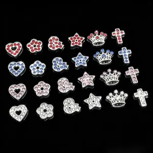 Alliage Strass DIY Bijoux Pendentifs Cœur Étoile Couronne Croix Forme Perles de Cristal Accessoires Pour Bracelet Porte-clés