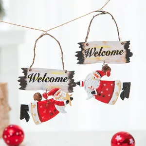 Weihnachtsmann Holz Hängeschild Welcome Ornament für Weihnachtsbaum Party Dekoration 2Stk