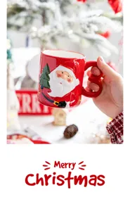 Detailed view of the festive 3D Santa ceramic mug in a cozy Christmas tabletop setting.