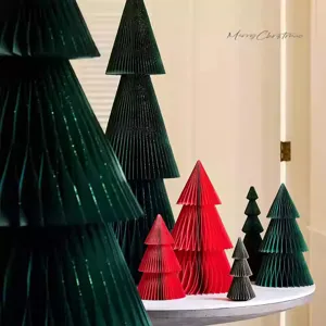 Decoracion de arbol de navidad de papel, adornos de mesa plegables para el hogar.