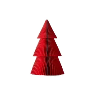 Decoración de árbol de navidad de papel rojo tipo panal, adorno de escritorio plegado para fiestas.