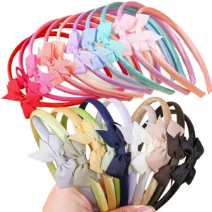 Serre-tête nœud côtelé couleur unie pour fille, bandeau mignon polyvalent vue principale
