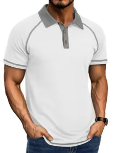 Men's summer short sleeve polo shirt casual contrast color design comfortable breathable top.