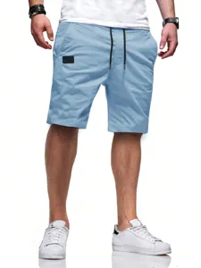 Short de plage tissé décontracté d'été pour homme, streetwear sportif bleu clair confortable.