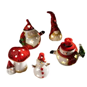 Weihnachten leuchtende Keramik Ornamente Set Schneemann Weihnachtsmann Zwerg Figuren