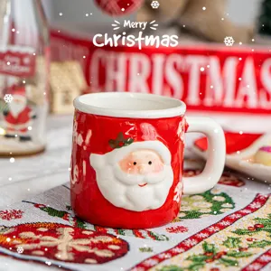 Festive Christmas Santa Claus ceramic coffee mug, perfect holiday tabletop decor and gift.