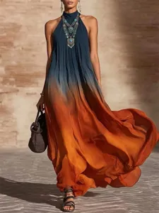 Bohemian ombre halter long dress summer beach sleeveless maxi dress women vacation wear outfit
