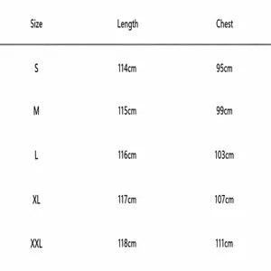 Size chart table with length and chest measurements for the denim dress S to XXL sizes.