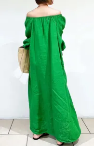Solid color loose off-the-shoulder casual maxi dress for women, stylish and comfortable.