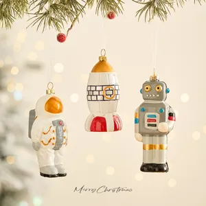 Christmas tree hanging ornaments, space theme astronaut rocket robot pendants, holiday decor