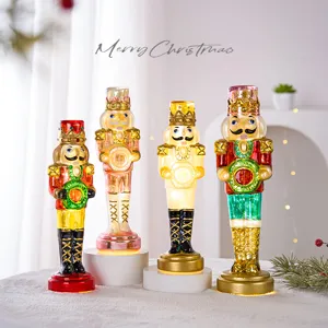 Figura di Soldato Schiaccianoci Luminoso LED Natale Vetro Resina Casa Decorazione da Tavolo Ornamento Festivo