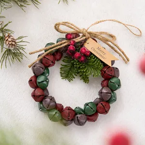 Christmas decorative wreath with jingle bells and pine cones for holiday home decor