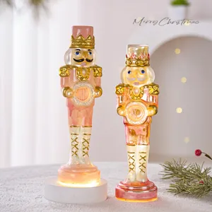 Luminosa statuetta soldato schiaccianoci in vetro decorazione da tavolo natalizia per casa