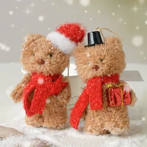 Mignon Ornement Ours en Peluche de Noël Décoration Suspendue de Sapin de Noël Mini Poupée Teddy Bear Décoration de Bureau
