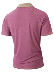 Men's summer short sleeve casual polo shirt with contrast collar detail back view