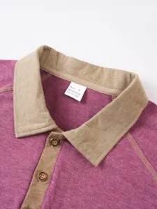 Contrast collar polo shirt detail view, 100% polyester fabric, size S for men.