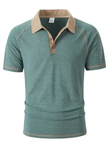 Men's short sleeve polo shirt contrast color lapel casual summer top product detail view