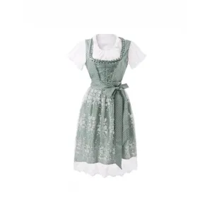 Women Princess Dirndl Dress German Oktoberfest Costume Traditional Bavarian Maid Patchwork Mercerized Polyester Short Sleeve Dress For Stage Performance